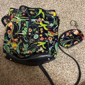 Patricia Nash Navy Bird of Paradise Hobo Bag + Matching Coin Purse